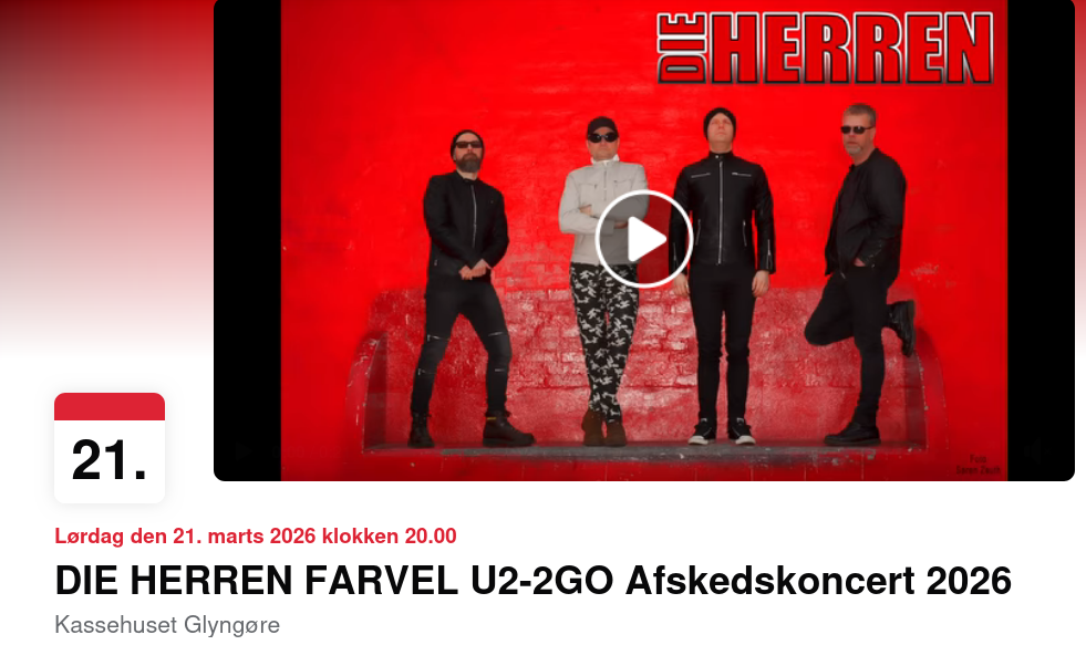 DIE HERREN FARVEL U2-2GO Afskedskoncert 2026 Facebook